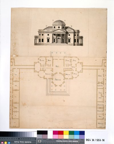 Monticello: II wersja (plan i elewacja zachodnia) autorstwa Robert Mills