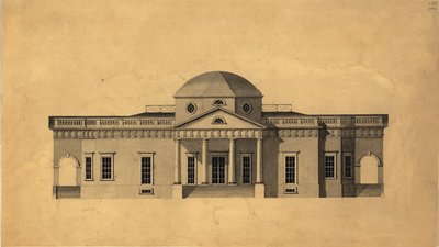 Monticello: druga wersja elewacja zachodnia, prostokątna, 1803 pióro i atrament z wc na papierze autorstwa Robert Mills