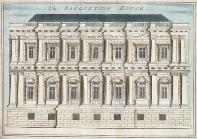 Banqueting House, Whitehall, z „Księgi perspektyw niezwykłych miejsc w City of London i okolicach”, ok. 1700 (rycina) autorstwa Robert Morden