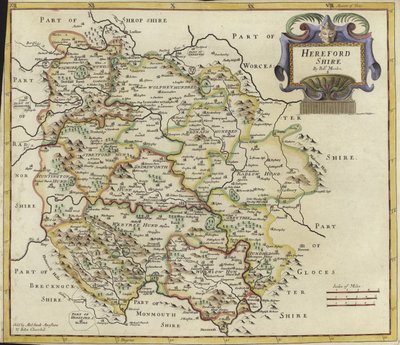 Mapa Hertfordshire (kolorowa grawerunek) autorstwa Robert Morden