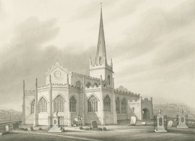 Wednesbury - kościół św. Bartłomieja: rysunek w odcieniu sepii, nd [1827] (rysunek) autorstwa Robert Noyes
