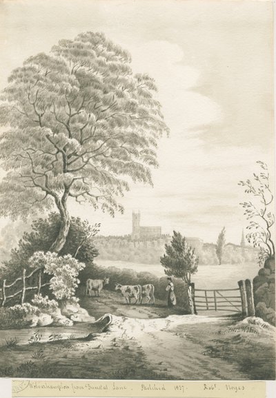 Wolverhampton - Odległy widok z Dunstall Lane: rysunek w odcieniu sepii, 1837 autorstwa Robert Noyes