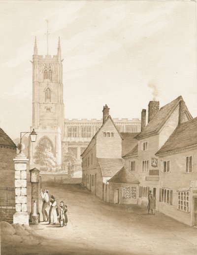 Wolverhampton - Kościół św. Piotra: rysunek w sepii, 1838 r. autorstwa Robert Noyes