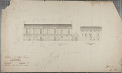 Rysunek architektoniczny Biblioteki Uniwersyteckiej, 1827 (ołówek i wc na papierze) autorstwa Robert Payton Reid