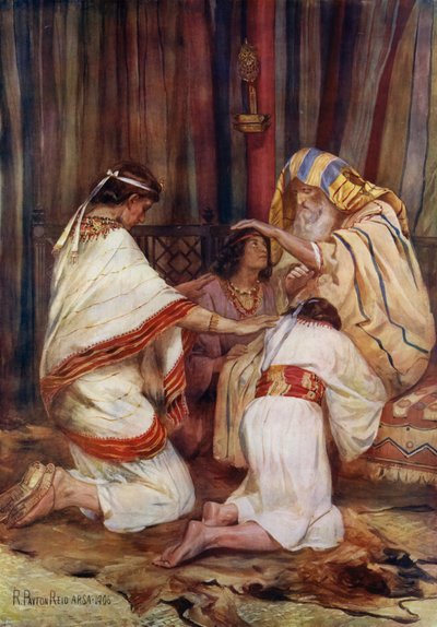 Jakub błogosławi swoich wnuków (kolor lito) autorstwa Robert Payton Reid
