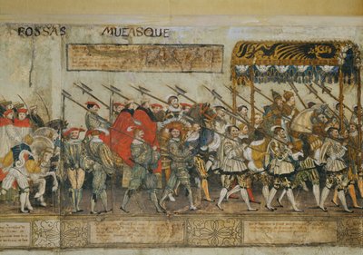Kawalkada z okazji koronacji cesarza Karola V w Bolonii... (drzeworyt kolorowany na pergaminie) autorstwa Robert Peril