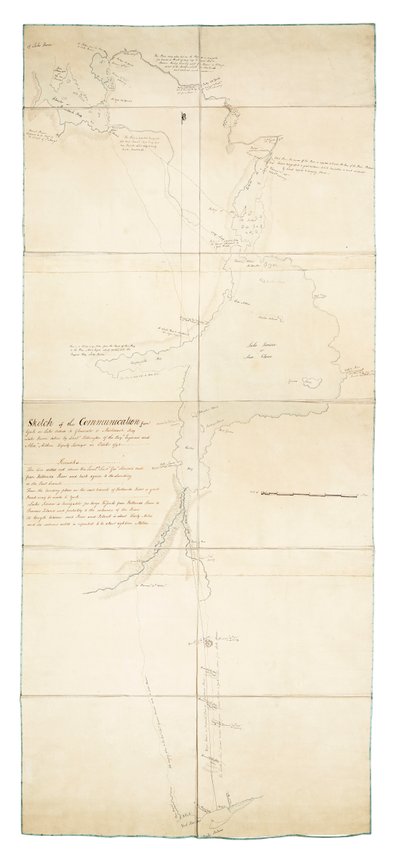Szkic komunikacji z Yorku nad jeziorem Ontario do Glouscester [sic] lub Machidash Bay nad jeziorem Huron wykonany przez porucznika Pilkingtona z Roy.l Engineers i zastępcę geodety Alexa Aitkena w październiku 1793 r. autorstwa Robert Pilkington