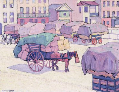 Wózki z sianem, Cumberland Market (olej na płótnie) autorstwa Robert Polhill Bevan