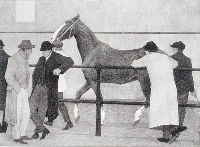 Handlarze końmi (Repozytorium Warda nr 1) 1919 (litografia) autorstwa Robert Polhill Bevan