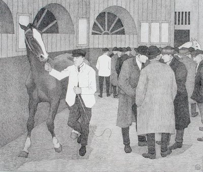 Handlarze koni w Barbakanie (Barbakan nr 2) 1921 (litos) autorstwa Robert Polhill Bevan