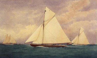 Jacht wyścigowy „Niagara” w Solent, Hurst Point Beyond autorstwa Robert Pritchett