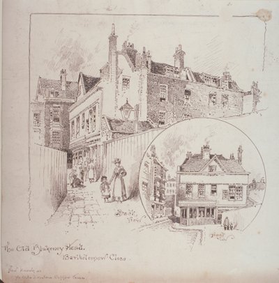 Widok z tyłu gospody Old Blakeney Head, Bartholomew Close, Londyn, ok. 1900 r. autorstwa Robert Randoll