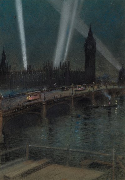 Reflektory wojenne nad Mostem Westminsterskim autorstwa Robert Randoll