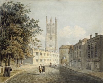Magdalen College i Eastern End of the High Street, Oxford, 1795 (akwarela nad oznaczeniami w graficie) autorstwa Robert Revd Nixon