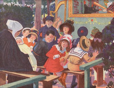 Przedstawienie Punch and Judy przerwane przez płaczące dziecko (kolorowa litografia) autorstwa Robert Salles