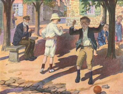 Wybuch złości chłopca podczas zabawy z kolegą (kolorowa litografia) autorstwa Robert Salles