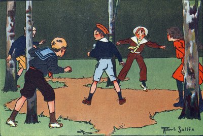 Cztery rogi. Grawerowanie w „” W co gramy? „” E. Webera z rysunkami akwarelowymi Roberta Sallesa (1871-1929). Biblioteka Garnier Freres, Paryż autorstwa Robert Salles