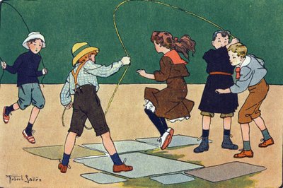 Skok ma linę. Grawerowanie w „” W co gramy? „” E. Webera z rysunkami akwarelowymi Roberta Sallesa (1871-1929). Biblioteka Garnier Freres, Paryż autorstwa Robert Salles