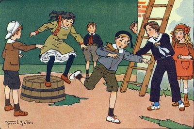 Matka z dżemami. Grawerowanie w „” W co gramy? „” E. Webera z rysunkami akwarelowymi Roberta Sallesa (1871-1929). Biblioteka Garnier Freres, Paryż autorstwa Robert Salles