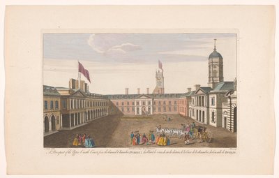Gezicht op de Upper Castle Yard van Dublin Castle Perspektywa Upper Castle Court, z Izby Rady, Dublin (tytuł na przedmiocie) autorstwa Robert Sayer (possibly)