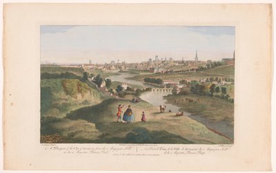 Widok na Dublin widziany z Phoenix Park Perspektywa miasta Dublin z Magazine Hill w His Majesties Phoenix Park (tytuł na obiekcie) autorstwa Robert Sayer (possibly)