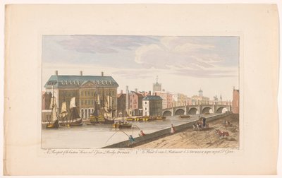 Widok na Custom House i Essex Bridge nad rzeką Liffey w Dublinie Perspektywa Custom House i Essex Bridge, Dublin (tytuł na obiekcie) autorstwa Robert Sayer (possibly)