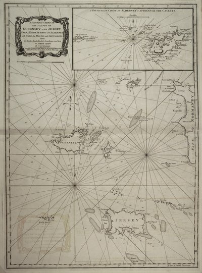 Ogólna mapa wysp Guernsey i Jersey, Sark, Herm, Jethou i Alderney, z Przylądkiem la Hague i Kasetami autorstwa Robert Sayer