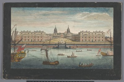 Widok szpitala Greenwich nad Tamizą w Greenwich Perspektywa szpitala Greenwich od strony rzeki (tytuł na obiekcie) Londyn (tytuł serii) autorstwa Robert Sayer