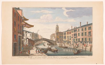 Gezicht op de Ponte delle Guglie nad Canale di Cannaregio te Venetië Widok na most na Canal Reggio; Jeremiasza do Wielkiego Kanału w Wenecji (tytuł na obiekcie) Venetië (tytuł serii) autorstwa Robert Sayer