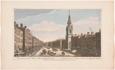 Widok na kościół Saint Mary-le-Bow na ulicy Cheapside w Londynie Kościół St Mary le Bow w Cheapside London (tytuł na obiekcie) Londyn (tytuł serii) autorstwa Robert Sayer