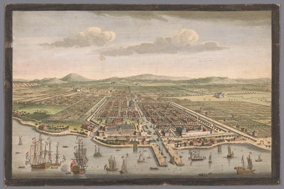 Gezicht op de stad Batavia Miasto Batavia na wyspie Jawa i stolica wszystkich holenderskich fabryk i osad w Indiach Wschodnich (tytuł na obiekcie) Nederzettingen van de VOC (tytuł serii) autorstwa Robert Sayer