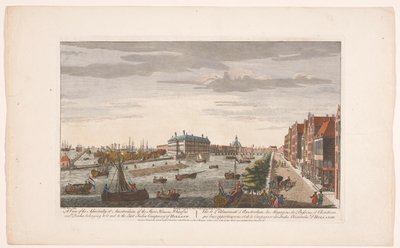 Gezicht op het Admiraliteitsmagazijn te Amsterdam Widok Admiralicji w Amsterdamie, należących do niej magazynów, nabrzeży i doków oraz Kompanii Wschodnioindyjskiej Holandii (tytuł na obiekcie) Holandia (tytuł serii) autorstwa Robert Sayer