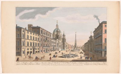 Gezicht op het Palazzo Pamphili en het Piazza Navona te Rome Widok pałacu Panfiliusa, kościoła św. Agnusa i kościoła św. Jakuba w Hiszpanii na miejscu Navona w Rzymie (tytuł na obiekcie) Rzym (tytuł serii) autorstwa Robert Sayer
