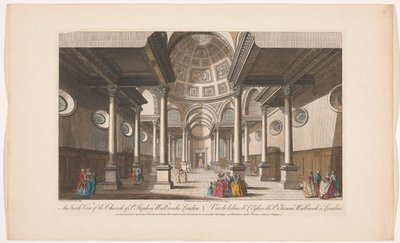 Widok wnętrza kościoła Saint Stephen Walbrook w Londynie Widok wnętrza kościoła St Stephen Walbrooke Londyn (tytuł na obiekcie) Londyn (tytuł serii) autorstwa Robert Sayer