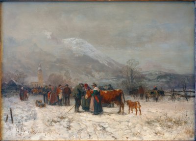 Targ bydła zimą w pobliżu Mittenwald autorstwa Robert Schleich