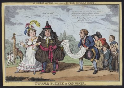 Wielki aktor (nie Liston) w popularnej farsie Twould Puzzle a Conjurer (kolorowa akwaforta) autorstwa Robert Seymour