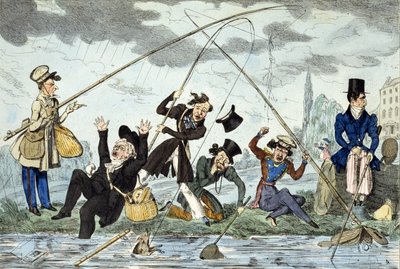 Waltonising lub rybak z zielonego lądu, ok. 1830 (kolorowy grawerunek) autorstwa Robert Seymour
