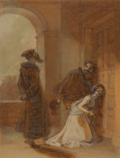 Feste, jako Sir Topas, zwracając się do Malvolio autorstwa Robert Smirke