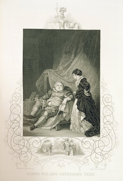 Henryk VIII i Katarzyna Parr, w sztuce Henryk VIII lub „Wszystko jest prawdą” Williama Szekspira (1564-1616) rytowanej przez J. Rogersa autorstwa Robert Smirke