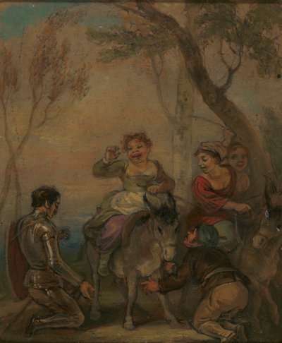 Ilustração para Don Quixote (com figuras em um burro)polonês autorstwa Robert Smirke