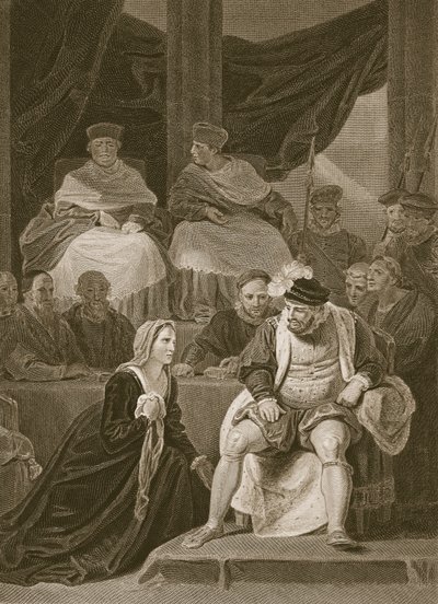 Trial of the Marriage of Henry VIII, grawerowane przez T. Hollowaya, ilustracja z „Historii Anglii” Davida Hume