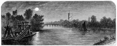 Putney Bridge i kościół przy Moonlight, 1880 autorstwa Robert Taylor Pritchett