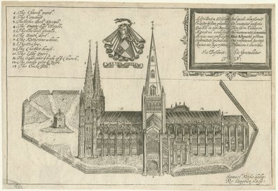 Katedra w Lichfield - widok na południe: miedzioryt i [XVII wiek] autorstwa Robert Vaughan