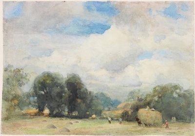 Haymaking in Herefordshire (ołówek i akwarela na papierze (naklejone na kartę)) autorstwa Robert W. Little