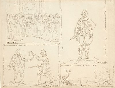 Cztery szkice, 1824 (długopis i brązowy tusz na buff lay paper) autorstwa Robert Walter Weir