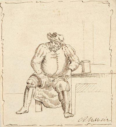 Szkic siedzącego mężczyzny z kubkiem, prawdopodobnie Falstaff autorstwa Robert Walter Weir