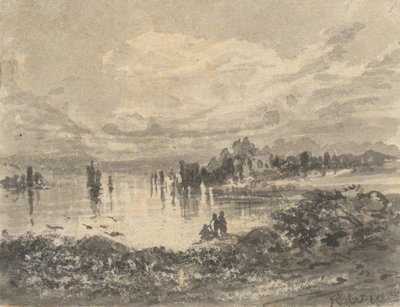 Widok na jezioro i góry z postaciami autorstwa Robert Walter Weir
