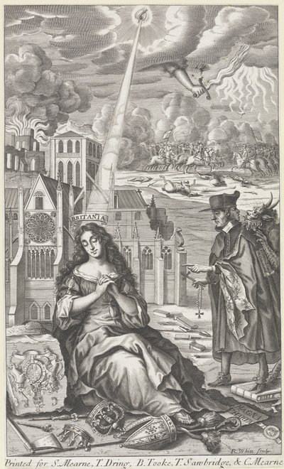 Britannia płacze nad stanem kraju, 1682 autorstwa Robert White