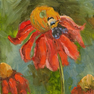 Kismet Coneflower, 2023 (olej na panelu) autorstwa Roberta Murray