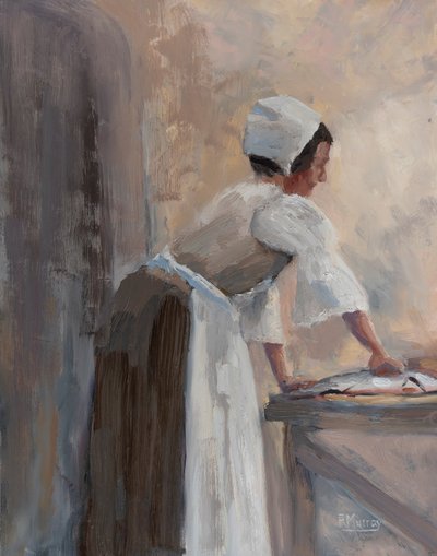 Matka w kuchni, 2017 (olej na panelu) autorstwa Roberta Murray